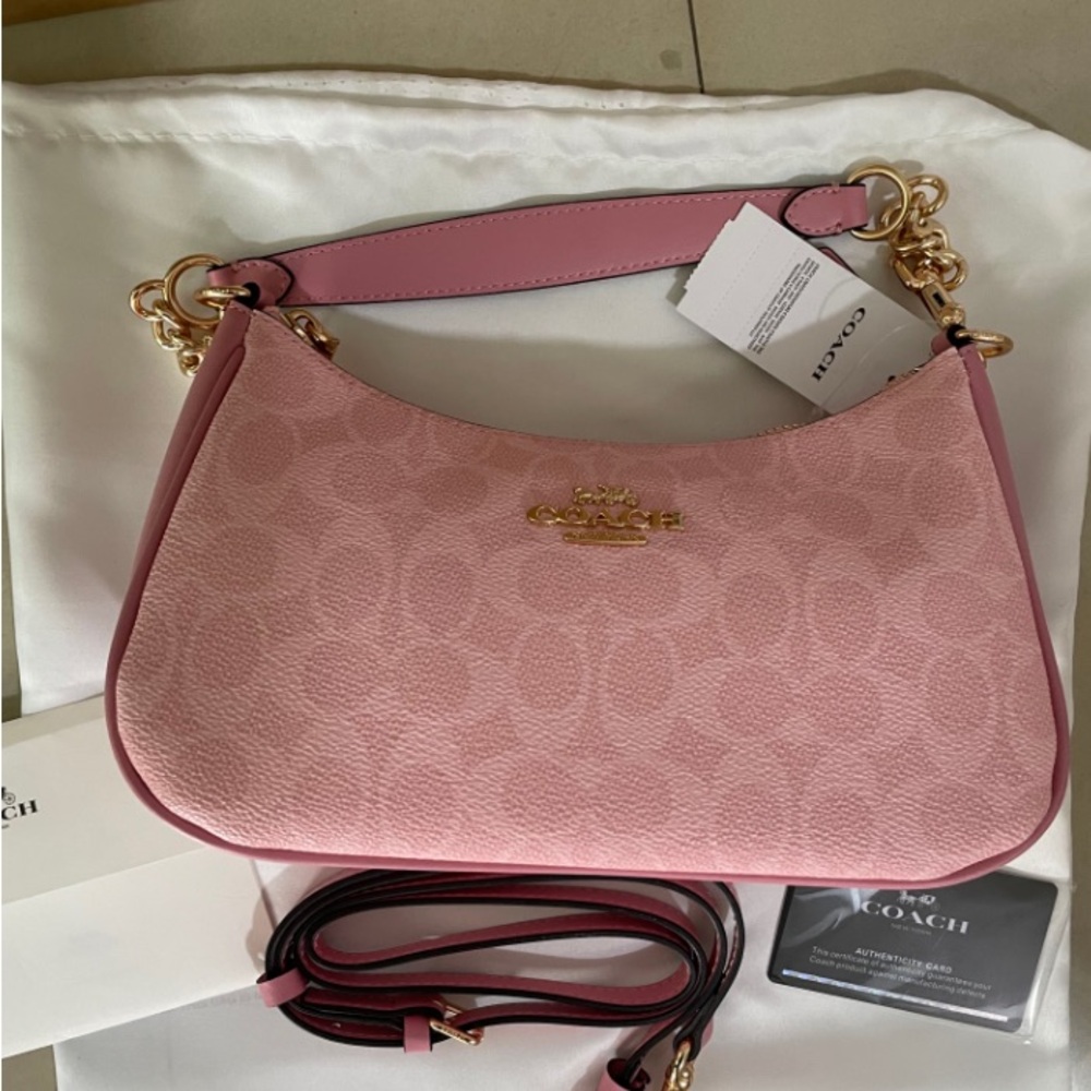 Coach Pink Signature Shoulder Bag with Gold Hardware CA933 - Picture 7 of 13